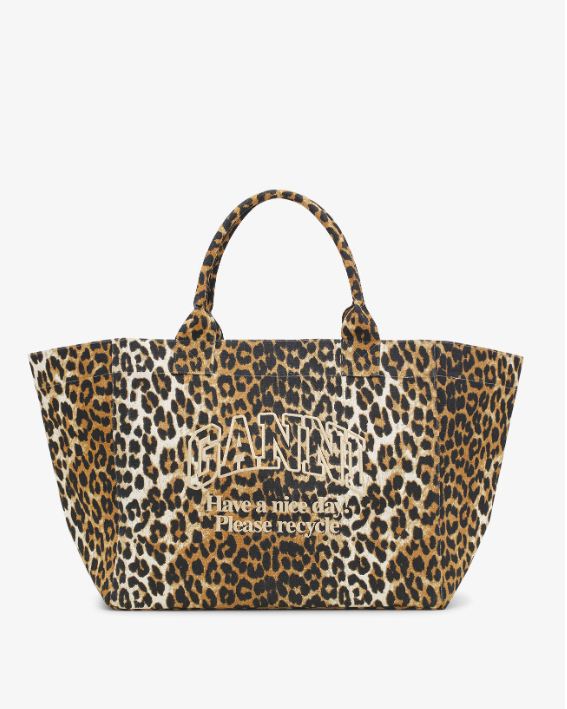 Bolso xxl Ganni lona leopardo